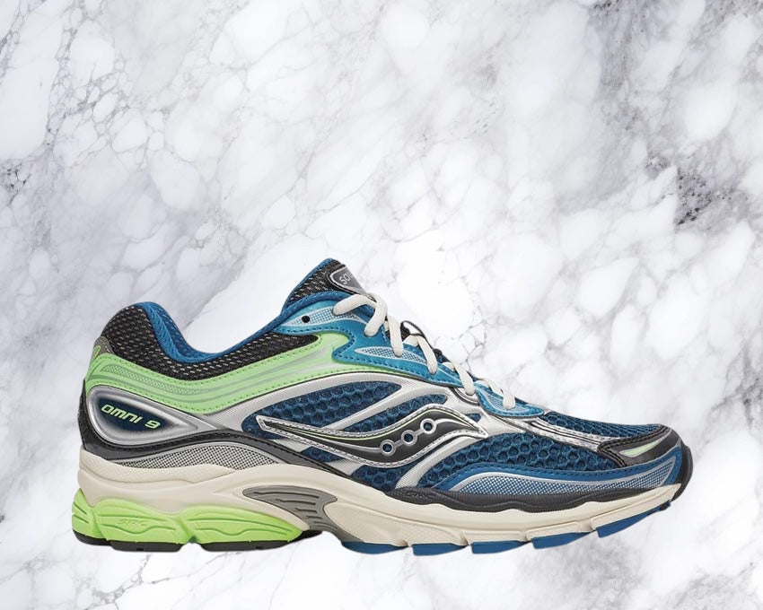 saucony omni 9 bleu/vert